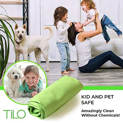 TILO Microfiber Cleaning Cloth – 19x13 Inch Ultra-Absorbent, Reusable Soft Polishing Cloth for Dust, Grease, Dirt – Non-Abrasive – Green - color: Green