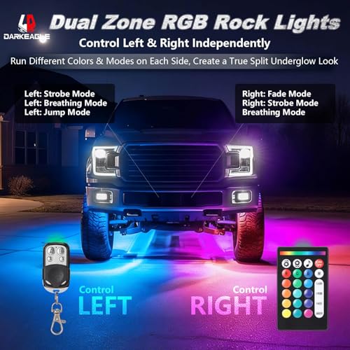 20Pods RGB LED Rock Lights for Trucks Pickup Dually Truck Off-Road, Multicolor Underglow Light Kit with APP/RF Remote Dual Zone, Plug and Play&Pre Wired 12V Vehicle Underbody Accent Light Waterproof - size: 20Pods