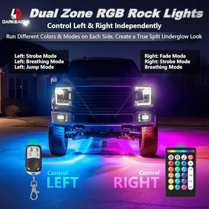 12Pods RGB LED Rock Lights for Trucks Pickup Jeep UTV ATV SXS Offroad, Multicolor Underglow Light Kit with APP/RF Remote Dual Zone,Plug and Play&Pre Wired 12V Vehicle Underbody Accent Light Waterproof - size: 12Pods
