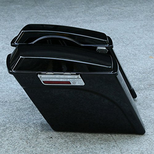 XMT-MOTO 5" Vivid Black Stretched Extended Hard Saddlebags Fit for 1993-2013 Harley Touring Models FLT FLHT FLHTCU FLHRC Road King Road Glide Street Glide Electra Glide Ultra-Classic - color: Gloss Black/Chrome Latches, size: Stretched