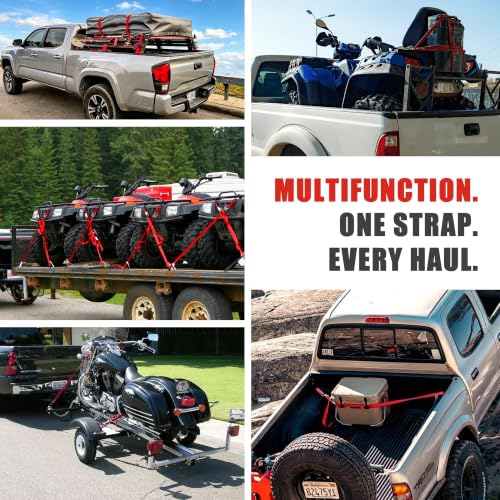 AWELCRAFT Motorcycle Tie Down Straps (2 Pack),3300lb Break Strength,1.5in x 8FT Steel Cambuckle Dirtbike Strap,Integrated Soft Loops & Double S-Hooks with Safety Clips,Lab Tested,Red - color: Red