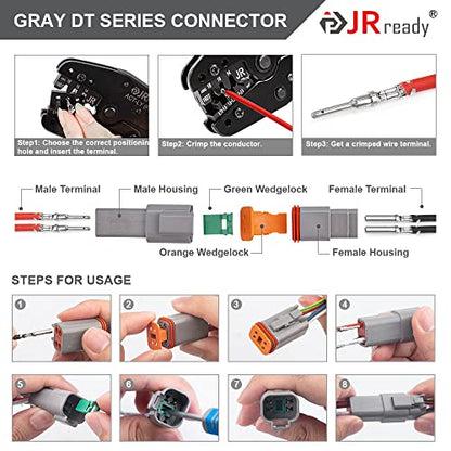 JRready ST6327-2 Deutsch 2 Pin DT Connector Kit 5 Sets, with Pin Removal Tool and Mounting Clips, Size 16 Stamped Contacts 14-18 AWG, for Car, Truck, Motorcycle, Off-Road Vehicles, Marine. - size: 2-Pin (5 Pairs)