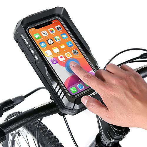WILD MAN 0.6L 360° Rotation Quick Release Bike Phone Holder Type Bike Handlebar Bag with Touch Screen for Motorcycle Road Bike MTB Mountain Bicycle Cycling(Black,FK2)