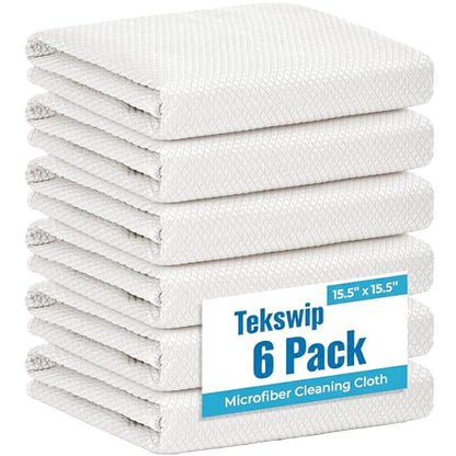 Microfiber Glass Cleaning Cloth 6 Pack, 15.5x15.5 Inch White Magic Cleaning Rags, Lint Free Streak Free Reusable Towels for Windows, Mirrors, Cars, Screens, Kitchen and Stainless Steel Surface - color: White