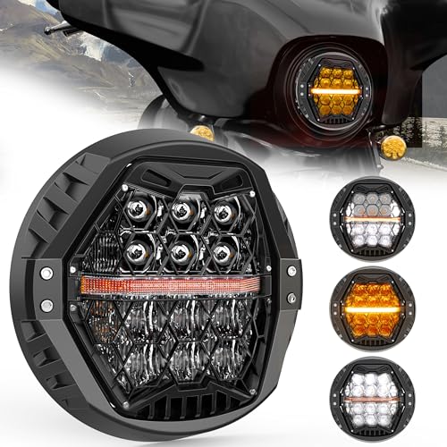 DOT Approved 1000% Bright 120W 7'' Motorcycles LED Headlight with Amber Turn Signal Compatible with Road King Road Glide Street Glide Electra Glide Ultra Limited Trike Heritage Softail Fat Boy Yamaha - color: Black, size: 7 inch