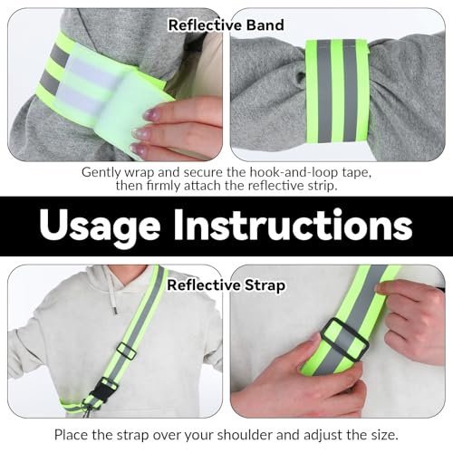 Reflective Sash for Walking at Night, Reflective Sash, Reflectives Belt, High Visibility Night Running Safety Gear for Men Women, Adjustable Strap with 2-Pack Belt and Armband for Walking Jogging