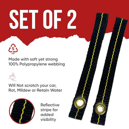 Cajun Tie Downs Hood Loop Anchor Straps — Under Hood Kayak & Canoe Tie-Down, Fits Vehicles Without Tow Hooks, 1" x 8", 2-Pack, Made in USA, Black/Yellow - color: Black/Yellow