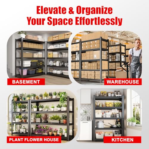 Heavy Duty Shelving 5-Tier, Garage Shelving Unit (71.2" H X 39.4" W X 17.7" D) Adjustable Black Metal Storage Shelves, Ideal for Basement, Pantry & Warehouse, Black, 3000LBS Capacity - size: 5 Tier | 72" H x 40" W x 18" D
