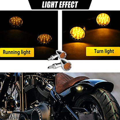 DREAMIZER 2pcs Chrome Bullet 15 LEDs Motorcycle Turn Signal Lights Front and Rear Indicator Lamps Compatible with Harley Honda Yamaha Cruiser Softail Sportster StreetBike Chopper Bobber (Amber lens) - color: Chrome#1