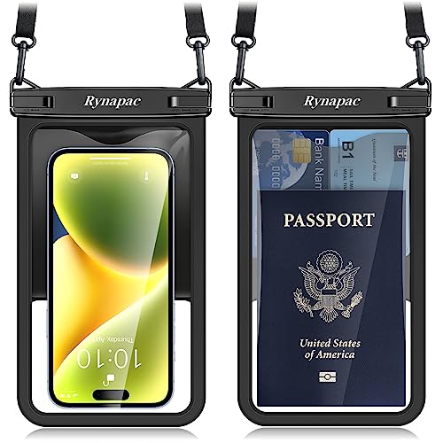 Rynapac Large Waterproof Phone Pouch [Up to 8.5"] - 2 Pack IPX8 Waterproof Phone Case for iPhone 17 16 15 Pro Max Galaxy S26 Ultra, Touchscreen & Underwater Photography, Beach Cruise Essentials 2026 - color: [Black + Black] Large Waterproof Phone Pouch, s