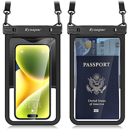 Rynapac Large Waterproof Phone Pouch [Up to 8.5"] - 2 Pack IPX8 Waterproof Phone Case for iPhone 17 16 15 Pro Max Galaxy S26 Ultra, Touchscreen & Underwater Photography, Beach Cruise Essentials 2026 - color: [Black + Black] Large Waterproof Phone Pouch, s