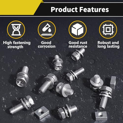 8Sizes Motorcycle Battery Bolts and Nuts Kit 304 Stainless Steel Battery Terminal Bolt Screws M6x10/12/14/16/18/20 M5x10/14 MM with Square Nut for ATV Bike Scooter