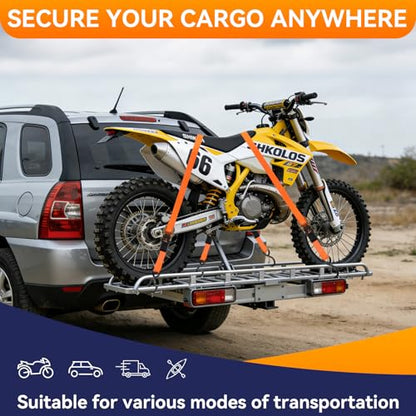 Tie Down Straps Ratchet Set, Ratchet Straps Heavy Duty 1500 LBS Break Strength Tie Downs, Ratchet Straps with S Hooks & Safety Clips, Soft Loops & Storage Bag for Motorcycle Trailer UTV Cargo