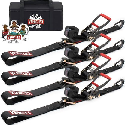 Vehiclex Combo Axle Tie Down Straps 4PK — 2"x9.5ft Integrated Heavy Duty Car Hauler Straps with Double J-Hooks for Trailers, Cars & UTVs - style: Combo Axle Straps 4PK