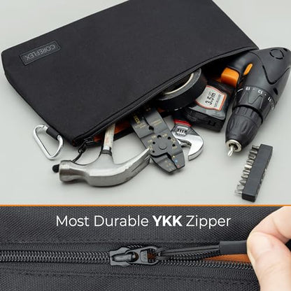 COREFLEX Premium Tool Pouch Zipper Bag, Small Tool Bag, Multipurpose Storage pouch, Heavy duty Flat Bottom Tool bag with YKK Zipper (6 pack Large 12inch) - size: 6 pack Large 12inch Khaki