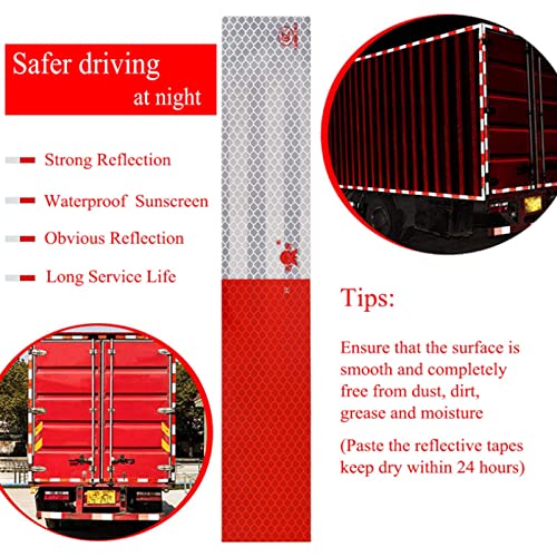 Reflective Tape, 2" × 12" × 20/30 Pack Red/White Self-Adhesive Outdoor Waterproof Safety Caution Warning Reflective Tape Trailer Reflector for Cars, Trucks, Trailers, Boats, Road Signs (20)