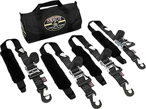 PowerTye 2in x 7ft Premium Trailer Kit with Big Daddy Ratchet Tie-Downs, Secure Hooks, Soft-Tye, & Storage Bag - Made in USA - 1,500 lb. WLL / 4,500 lb. Breaking Strength - Orange (Pair) - color: Orange Strap/Black Soft-Tye