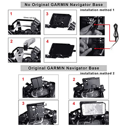 MDPROMCP R1200GS Motorcycle Phone Holder with Double USB Charger Mobile Phone Mount GPS Navigation Bracket Compatible with F700GS F800GS R1200GS R1250GS CRF1000L Africa Twin 12MM Roll Bar
