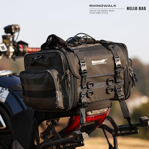 Rhinowalk Motorcycle Tail Bag, Expandable Motorcycle Travel Luggage Bags 80L, Waterproof All-Weather Trunk Rack Bag with Sissy Bar Straps & Helmet Rain Cover-Black - color: Black 60-80L