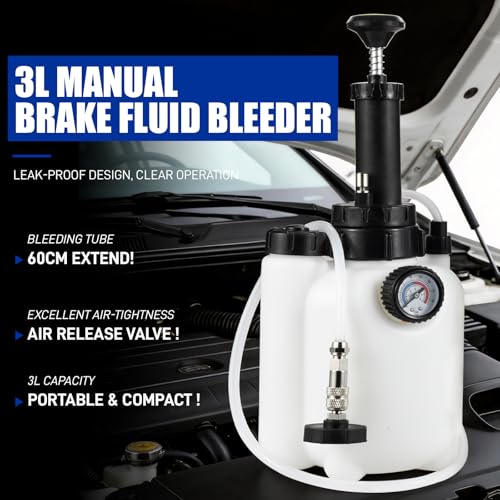 3L Brake Bleeder Kit with Pressure Pump, Brake Fluid Bleeder Kit with 1L Brake Bleeder Bottle and 4 Master Cylinder Adapters for European and American Vehicle - color: 3 L Manual Brake Bleeder Kit with 4 Adapter