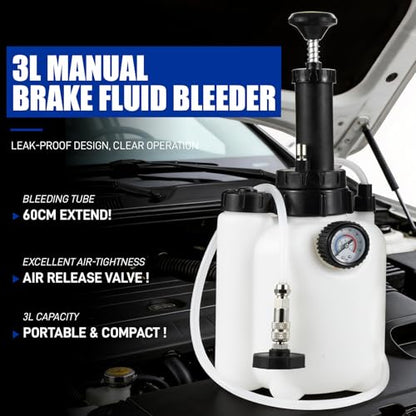 3L Brake Bleeder Kit with Pressure Pump, Brake Fluid Bleeder Kit with 1L Brake Bleeder Bottle and 4 Master Cylinder Adapters for European and American Vehicle - color: 3 L Manual Brake Bleeder Kit with 4 Adapter