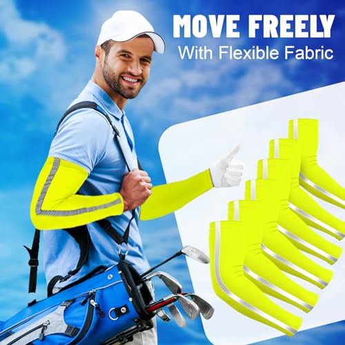Funtery 6 Pairs UV Arm Sleeves for Men Women Sun Protection Cooling Arm Cover High Visibility for Basketball Outdoor Sports - style: Fluorescent Yellow