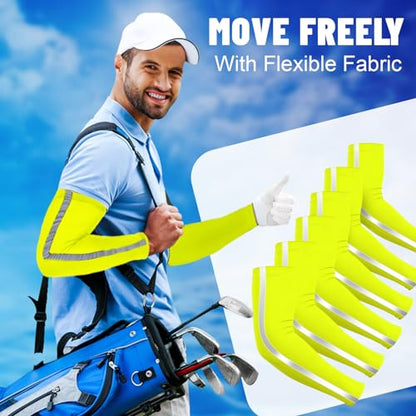 Funtery 6 Pairs UV Arm Sleeves for Men Women Sun Protection Cooling Arm Cover High Visibility for Basketball Outdoor Sports - style: Fluorescent Yellow