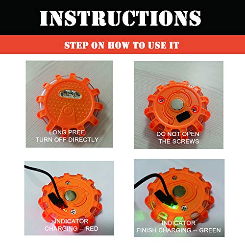 Ecoangel USB Rechargeable LED Road Flares Emergency Lights-Roadside Warning Car Safety Beacon Flashing Disc Flare Kit with Magnetic Base for Vehicles & Boat | 3 Beacon Disc Pack - color: 3
