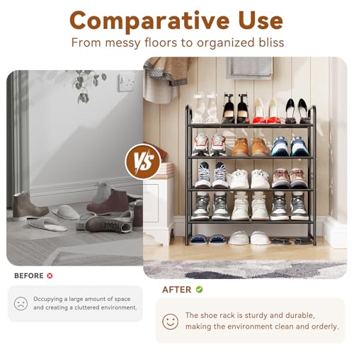 Simple Shoe Rack, 4 Tier Heavy Duty Metal Shoe Shelf 27 Inch Wide, Black - color: Black, size: 4 Tier(27 Inch)