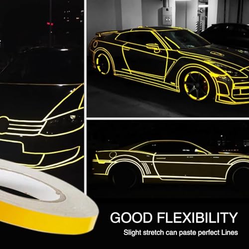 UGSHY Vinyl Pinstriping Tape, Waterproof Auto Striping Sticker, 0.4In x 16.4Ft Reflective Body Stripe Tape, Self Adhesive Car Stripe Decals Universal for Most Vehicles (Yellow) - color: Yellow