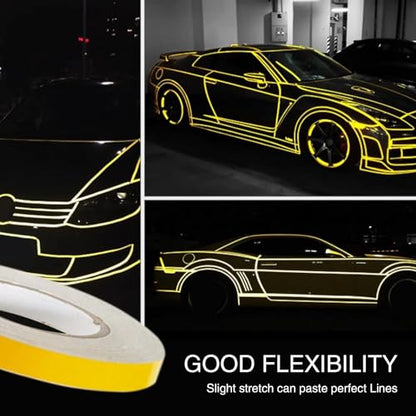UGSHY Vinyl Pinstriping Tape, Waterproof Auto Striping Sticker, 0.4In x 16.4Ft Reflective Body Stripe Tape, Self Adhesive Car Stripe Decals Universal for Most Vehicles (Yellow) - color: Yellow