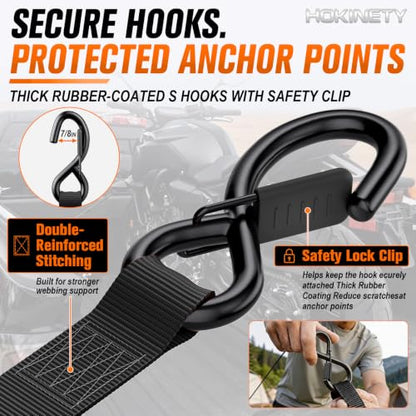 Retractable Ratchet Straps - 1 Inch x 10 Feet, Heavy Duty Handle-Press Auto Self Retracting Tie Down Straps, 1500 lb for Truck, Motorcycle, ATV, UTV, Cargo Trailer, Black 4 Pack