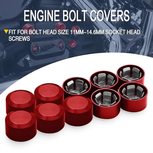 Bolt Covers Caps Engine Bolt Topper Cap Fit for Harley Twin Cam Touring Road King Street Glide Road Glide Dyna Softail FXBB Sportster 883 Trike (Red, 11mm-14.6mm)