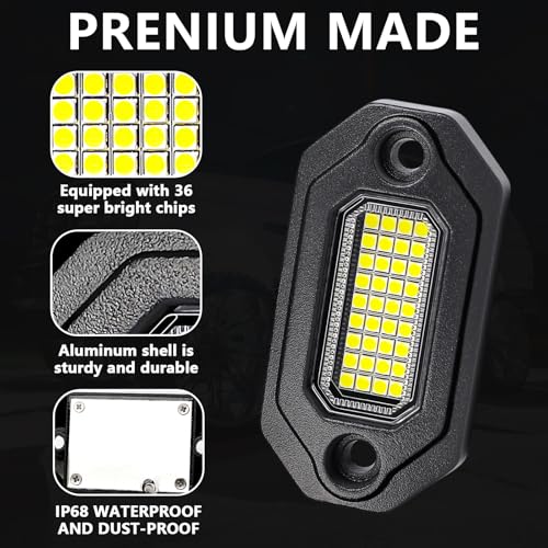 20 Pods Aluminium Pure White LED Rock Lights, 6500K Super Bright Neon Underglow Lights, IP68 Waterproof for Trucks SUV UTV ATV RZR Car Boats Motorcycle with 15ft Extension Wire - size: 20 Pods