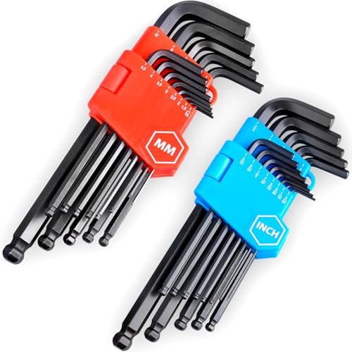 EFFICERE 26-Piece Premium Ball End Hex Key Allen Wrench Set | SAE 3/64-3/8 inch | Metric 1.27-10 mm | Chrome Vanadium Steel, Precise and Chamfered Tips | Ball-End Design for Easy Entry with Angle - size: 26-Pc. Ball End Type
