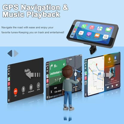 Motorcycle CarPlay & Android Auto, 6.5 Inch Wireless Carplay Screen with GPS Navigation, IP67 Waterproof Touchscreen, Bluetooth, Portable Screen for Motorbike, Dual Bluetooth, Siri, G-Assist - size: 6.5 inch