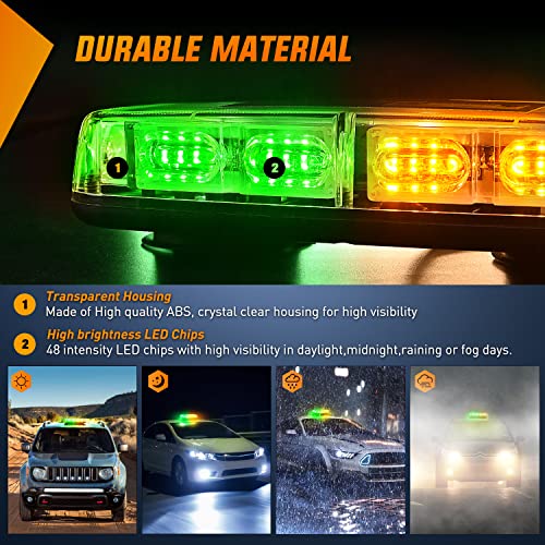Nilight 12 Inch Roof Top Strobe Lights 48LED Hazard Light Emergency Safety Warning LED Flashing Light Bar Magnetic Mount 12V 24V for Cars Trucks Snow Plows Construction Vehicles - color: Amber and Green
