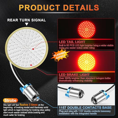 LivTee Extremely Bright Flashing Strobe Blinking Brake Stop Tail LED Lights Panel with 1157 Base Compatible with Harley Dyna Street Glide Road King, Brilliant Red - color: Rear
