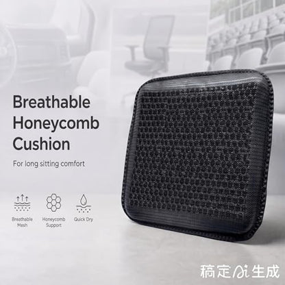 Gel Seat Cushion, Cooling Honeycomb Breathable Seat Pad 16.5x13In Black Portable, Storage, Pressure Relief Support, Breathable Quick-Dry Mesh, Office、Car、Wheelchair Use, 16.5x13In Washable, Grey - color: Black
