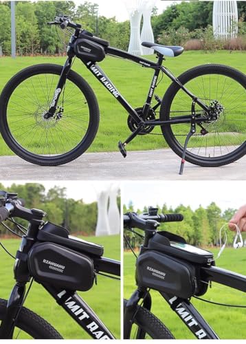 Waterproof Hard Shell Bike Frame Bag, Touch Screen MTB Front Tube Bag Cycling Phone Storage Pouch,Gift for Dad/Men