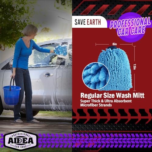 AIDEA Car Wash Mitt Microfiber 2PK, Scratch-Free& Lint-Free, Premium Chenille Microfiber Wash Mitt-Blue Extra Large Size (8''X12'') - color: Blue, size: 2PK-8''X12''