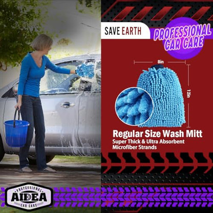 AIDEA Car Wash Mitt Microfiber 2PK, Scratch-Free& Lint-Free, Premium Chenille Microfiber Wash Mitt-Blue Extra Large Size (8''X12'') - color: Blue, size: 2PK-8''X12''