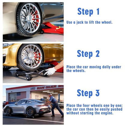 Car Dolly Set of 4, 9000 LBS Capacity Universal Vehicle Moving Dolly for Cars, SUVs, Motorcycles & Boats, Low-Profile Wheel Skates for Garage, Workshop and Marine Use