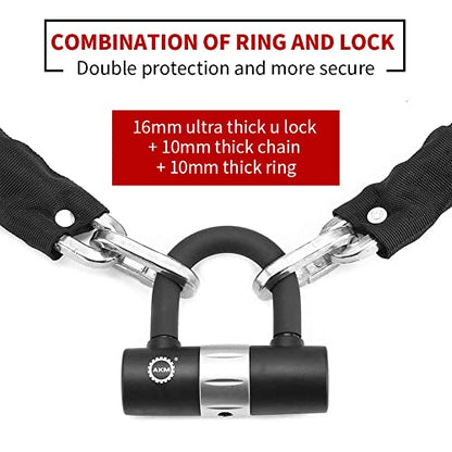AKM Bike Lock Chain Lock 120cm/4ft Heavy Duty Durable 10mm Thick Ring Anti-Theft Bicycle Chain Lock with 4Keys Security 16mm U Lock Disc Lock for Bicycle,Moped,Scooter,Motorcycle - size: 4ft/120cm x 10mm Diameter Chain with Lock