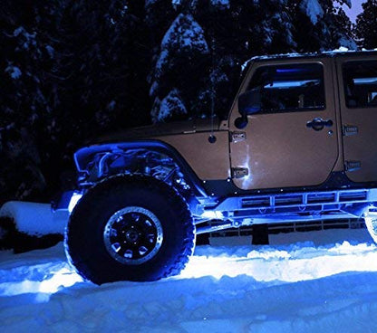 iJDMTOY 4pc Universal Fit 3-Chipset 9W High Power LED Rock Light Kit Compatible with Jeep Truck SUV Off-Road Boat, Ultra Blue - color: Blue