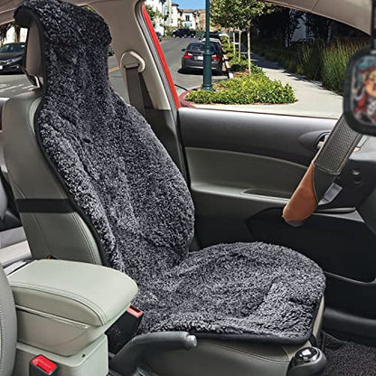 Champlus Genuine Australian Sheepskin Seat Cover, Wool Cushion for Sedan Cars SUVs Trucks and Minivans, Quick Install, Black - color: Black