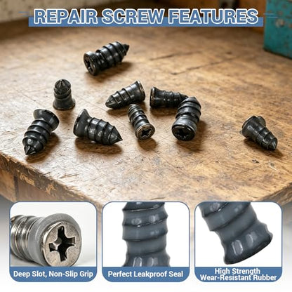 60 Pcs Tire Repair Screws with Screwdriver, Screw in Tire Plugs, Tire Patch Kit, Self-Service Rubber Nail Kit for Vacuum Tires of Cars, Motorcycles