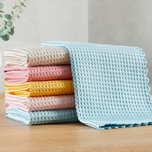 JOYMOOP Microfiber Cleaning Cloth, Reusable Absorbent Microfiber Cleaning Cloths, Kitchen Dish Cloth Waffle Weave 5 Pack, Mixed Color, 9.8×9.8inch - color: Mixed [Pink+blue+orange+beige], size: 10"x10" - 5pcs