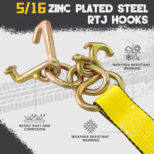 4PCs 2" x8' Recovery Winch Strap w/RTJ Cluster Hook, 10000LBS Tow Truck Car Wrecker Winch Tie Down Straps, Heavy Duty Autohauler Car Tie Down Straps - size: 2"x8FT(4PCs)