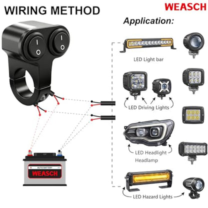 Dual Universal 7/8" 22mm Motorcycle Handlebar Switch, 12V Waterproof Handle Bar ON Off Toggle Switch for Motorcycle ATV Dirt Bike Scooter Marine Fog Light, Black